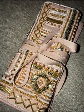 Beaded Pink & Gold Embellished Jewelry Case